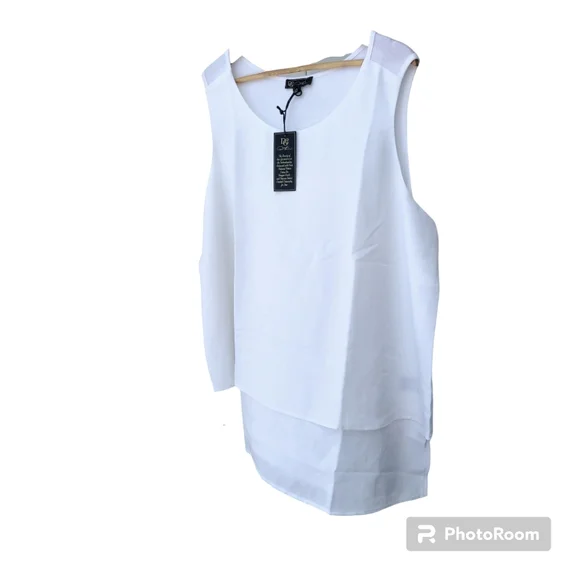NWT Diane Gilman DG2 Size 2X White Sleeveless Flowy Layered Blouse - Picture 6 of 16